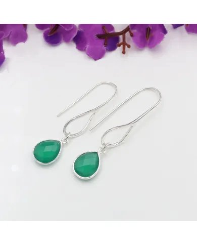 Green Onyx Earrings - Sterling Silver Handmade Dangle Earrings for Women