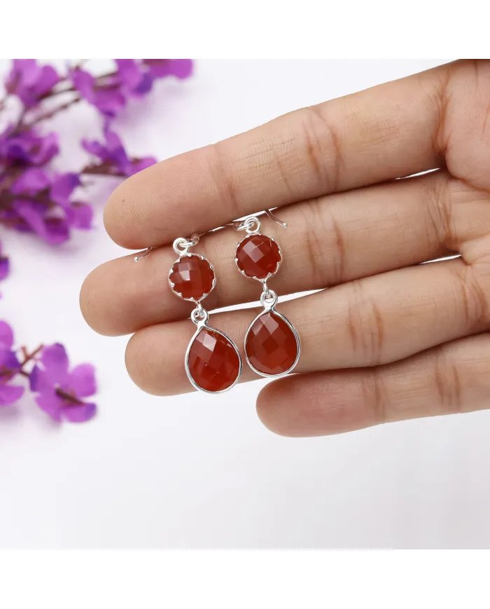 Natural Red Onyx Earrings - Sterling Silver Handmade Earrings Gemstone Jewelry for Women
