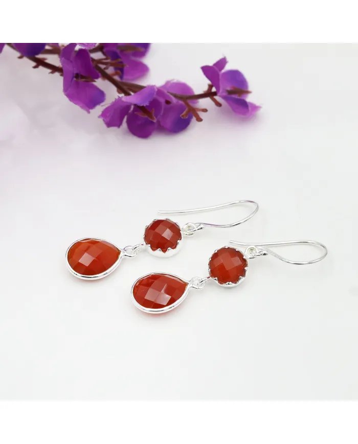 Natural Red Onyx Earrings - Sterling Silver Handmade Earrings Gemstone Jewelry for Women