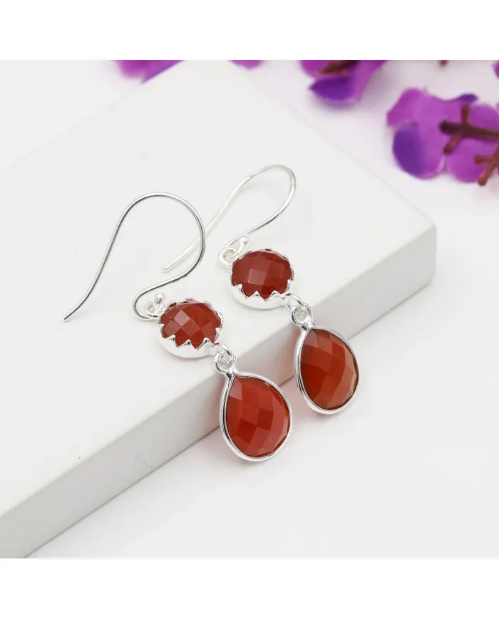 Natural Red Onyx Earrings - Sterling Silver Handmade Earrings Gemstone Jewelry for Women