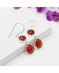Natural Red Onyx Earrings - Sterling Silver Handmade Earrings Gemstone Jewelry for Women