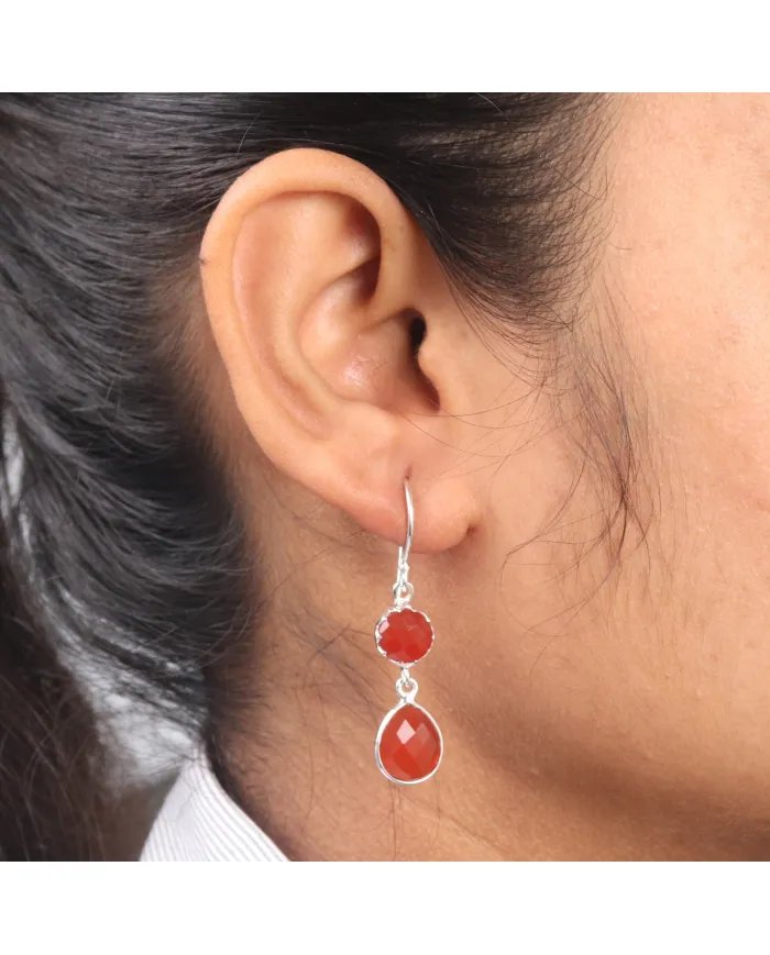 Natural Red Onyx Earrings - Sterling Silver Handmade Earrings Gemstone Jewelry for Women