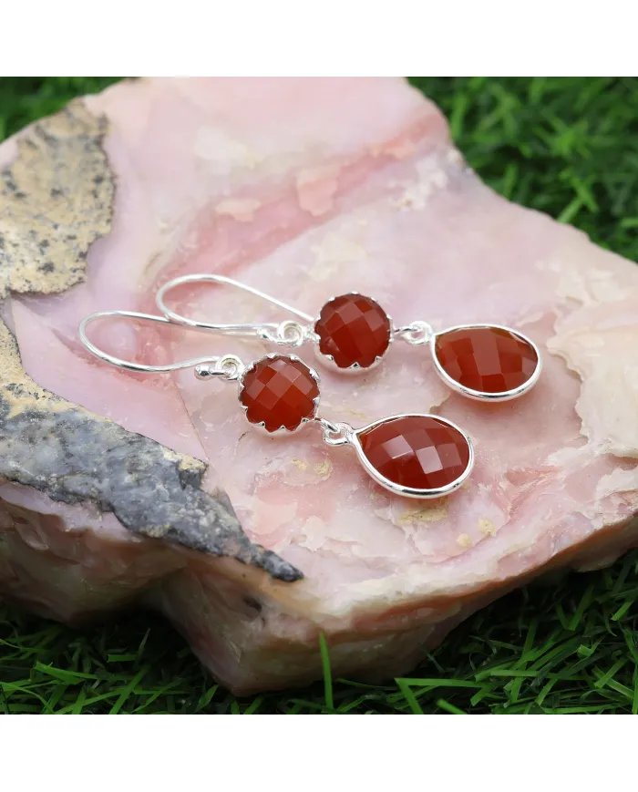 Natural Red Onyx Earrings - Sterling Silver Handmade Earrings Gemstone Jewelry for Women