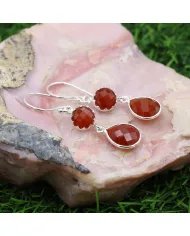 Natural Red Onyx Earrings - Sterling Silver Handmade Earrings Gemstone Jewelry for Women