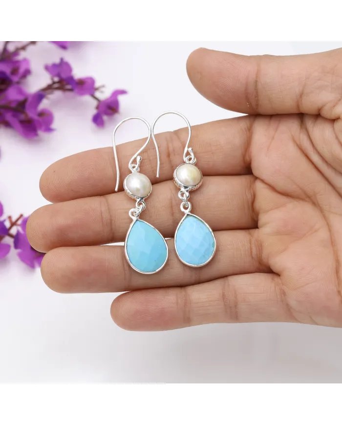 Arizona Turquoise Pearl Earrings - Sterling Silver Handmade Dainty Earrings