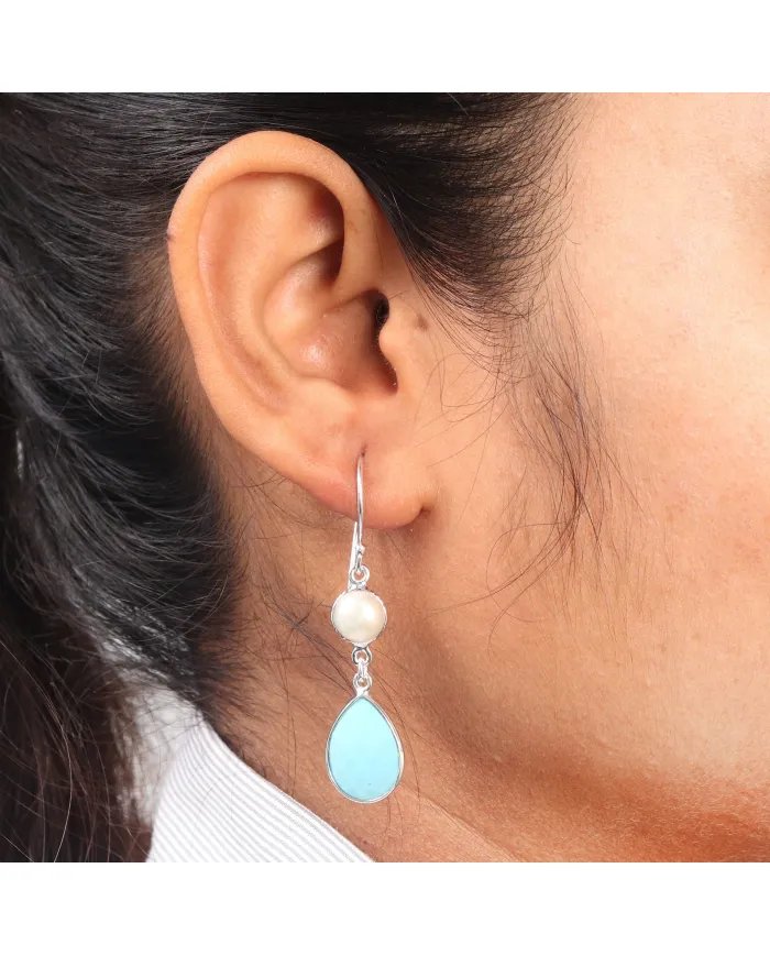 Arizona Turquoise Pearl Earrings - Sterling Silver Handmade Dainty Earrings