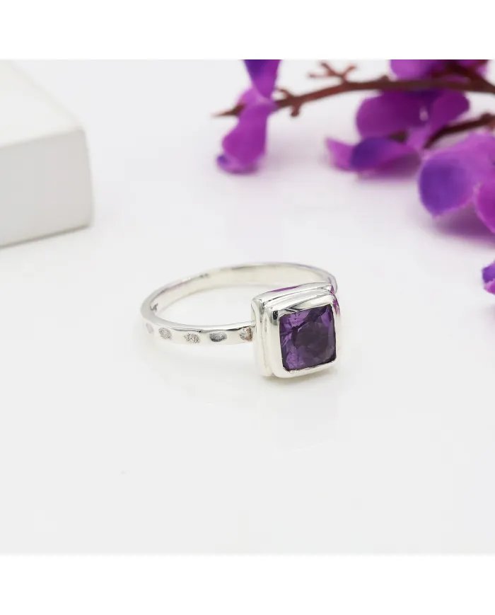 Amethyst Ring – Handmade Sterling Silver Minimalist Dainty Gemstone Ring for Women