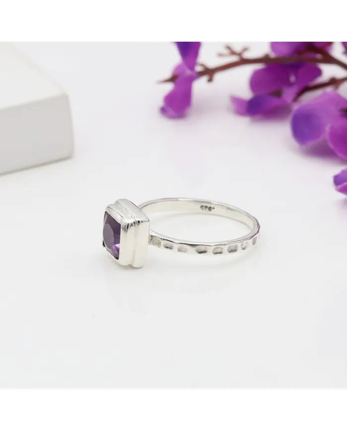 Amethyst Ring – Handmade Sterling Silver Minimalist Dainty Gemstone Ring for Women