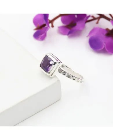 Amethyst Ring – Handmade Sterling Silver Minimalist Dainty Gemstone Ring for Women