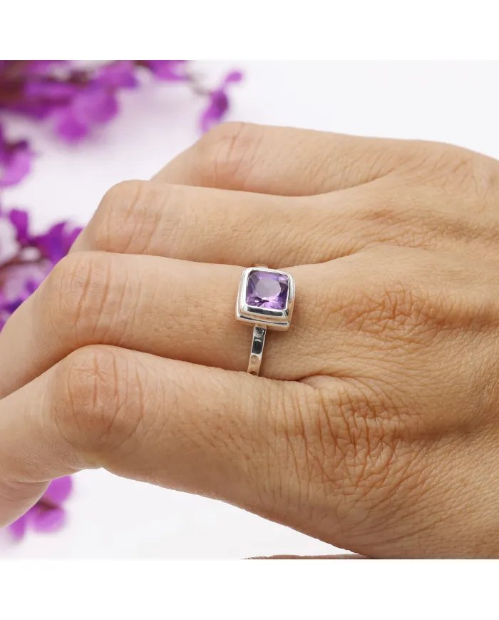 Amethyst Ring – Handmade Sterling Silver Minimalist Dainty Gemstone Ring for Women
