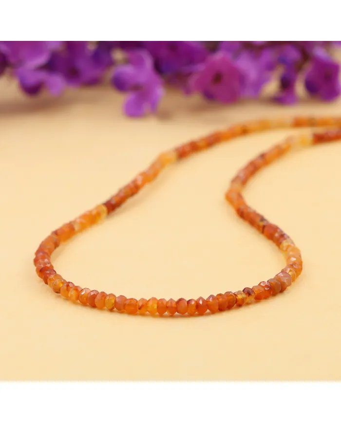 Natural Carnelian Beads Necklace - Sterling Silver Handmade Fancy Gemstone Necklace for Her