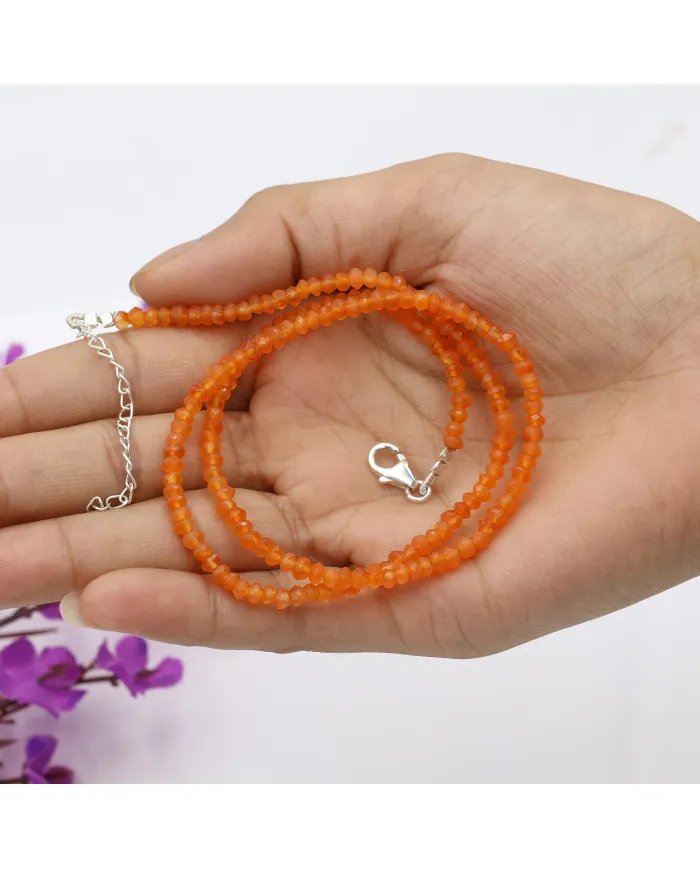 Natural Carnelian Beads Necklace - Sterling Silver Handmade Fancy Gemstone Necklace for Her