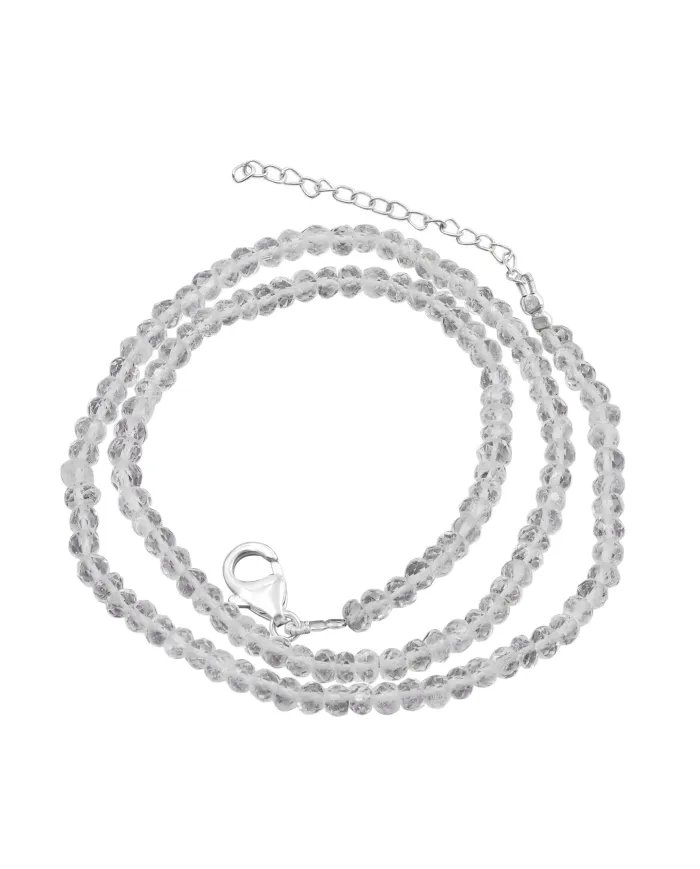 Natural Crystal Beads Necklace - Sterling Silver Handmade Choker Jewelry for Women