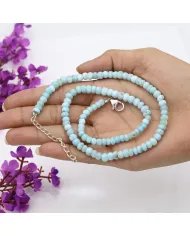 Larimar Choker Necklace - Sterling Silver Handmade Pretty Beads Necklace for Gift