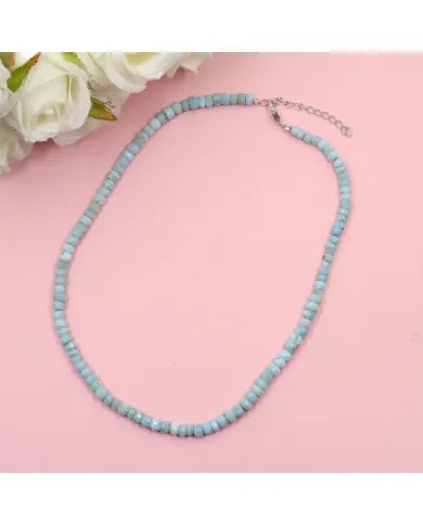 Larimar Choker Necklace - Sterling Silver Handmade Pretty Beads Necklace for Gift