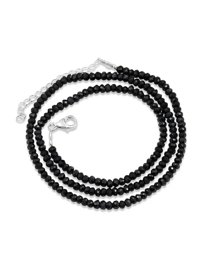 Black Spinel Necklace - Sterling Silver Beads Choker Necklace Handmade Jewelry