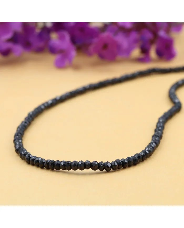 Black Spinel Necklace - Sterling Silver Beads Choker Necklace Handmade Jewelry