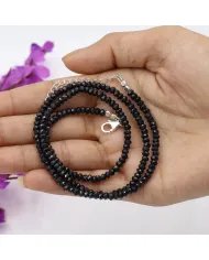 Black Spinel Necklace - Sterling Silver Beads Choker Necklace Handmade Jewelry