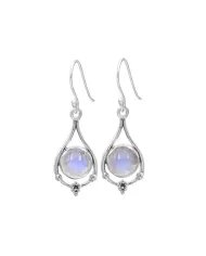 Natural Rose Quartz Earrings - Sterling Silver Hammered Crescent Moon Dangle Earrings With a Gemstone Accent