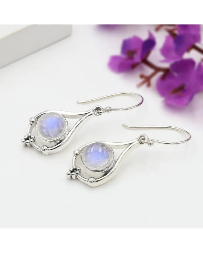 Moonstone Earrings - Sterling Silver Handmade Dainty Earrings for Her