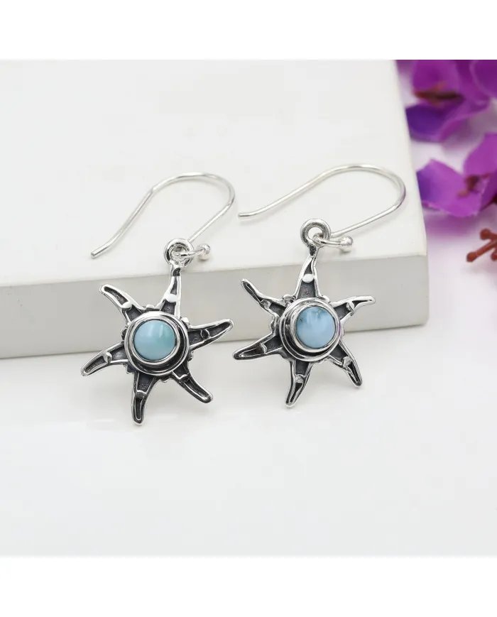 Handmade Larimar Dangle Earrings – Sterling Silver Gemstone Jewelry for Women