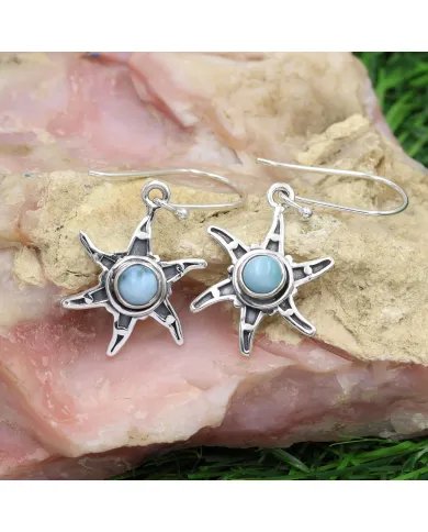Handmade Larimar Dangle Earrings – Sterling Silver Gemstone Jewelry for Women