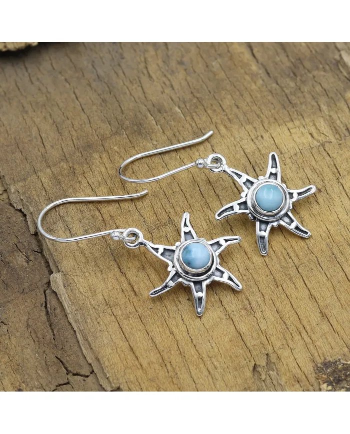 Handmade Larimar Dangle Earrings – Sterling Silver Gemstone Jewelry for Women