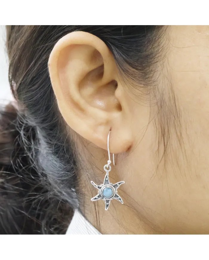 Handmade Larimar Dangle Earrings – Sterling Silver Gemstone Jewelry for Women