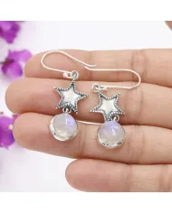Moonstone Star Dangle Earrings - 925 Sterling Silver Celestial Jewelry