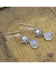 Moonstone Star Dangle Earrings - 925 Sterling Silver Celestial Jewelry