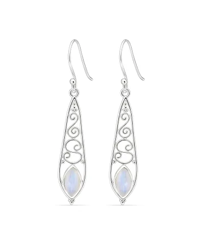 Moonstone Filigree Drop Earrings - 925 Sterling Silver Jewelry