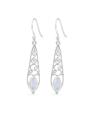 Moonstone Filigree Drop Earrings - 925 Sterling Silver Jewelry