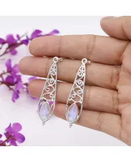 Moonstone Filigree Drop Earrings - 925 Sterling Silver Jewelry