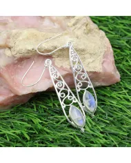 Moonstone Filigree Drop Earrings - 925 Sterling Silver Jewelry