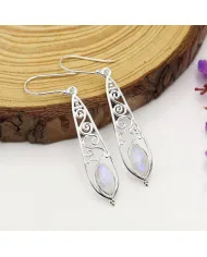 Moonstone Filigree Drop Earrings - 925 Sterling Silver Jewelry