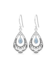Handmade Moonstone Filigree Drop Earrings – Sterling Silver Bohemian Jewelry for Women