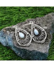 Natural Larimar Earrings - Sterling Silver Handmade Boho Vintage Jewelry for Women