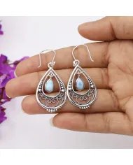 Natural Larimar Earrings - Sterling Silver Handmade Boho Vintage Jewelry for Women