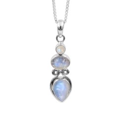Moonstone Pendant, Three Stone Pendant, Sterling Silver Pendant, Pendant with Chains, June Birthstone, Charm Necklaces for Women