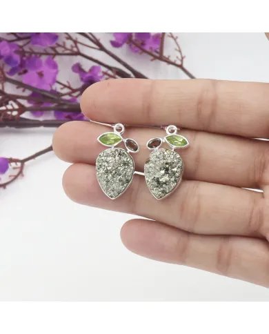 Natural Pyrite Earrings | Peridot & Smoky Quartz | Handmade Sterling Silver Jewelry for Women