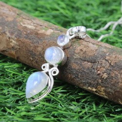 Moonstone Pendant, Three Stone Pendant, Sterling Silver Pendant, Pendant with Chains, June Birthstone, Charm Necklaces for Women