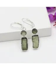 Raw Moldavite Earrings - Sterling Silver Dangle Earrings Handmade Versatile Jewelry
