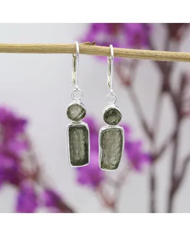 Raw Moldavite Earrings - Sterling Silver Dangle Earrings Handmade Versatile Jewelry