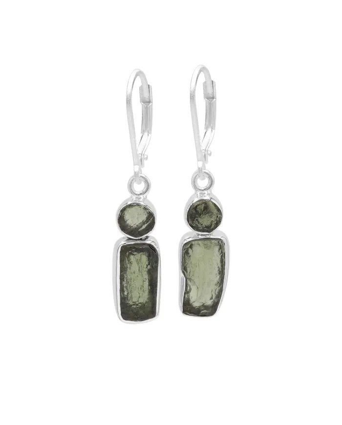 Raw Moldavite Earrings - Sterling Silver Dangle Earrings Handmade Versatile Jewelry