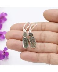 Raw Moldavite Earrings - Sterling Silver Dangle Earrings Handmade Versatile Jewelry