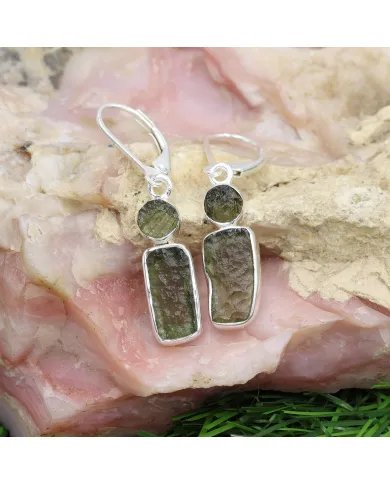 Raw Moldavite Earrings - Sterling Silver Dangle Earrings Handmade Versatile Jewelry