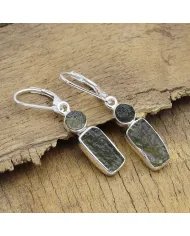 Raw Moldavite Earrings - Sterling Silver Dangle Earrings Handmade Versatile Jewelry