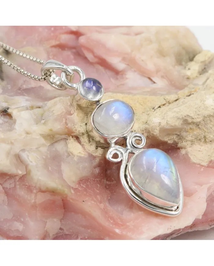 Rainbow Moonstone Pendant - Handmade 925 Silver Gemstone Jewelry