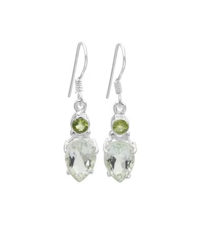 Natural Green Amethyst Earrings - Sterling Silver Peridot Handmade Versatile Jewelry for Women