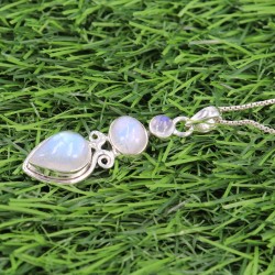 Moonstone Pendant, Three Stone Pendant, Sterling Silver Pendant, Pendant with Chains, June Birthstone, Charm Necklaces for Women